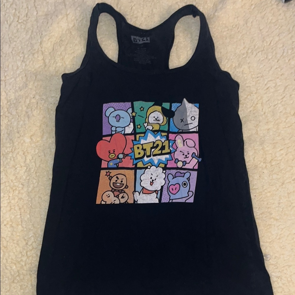 BT21 Black Tank Top with Cartoon Characters